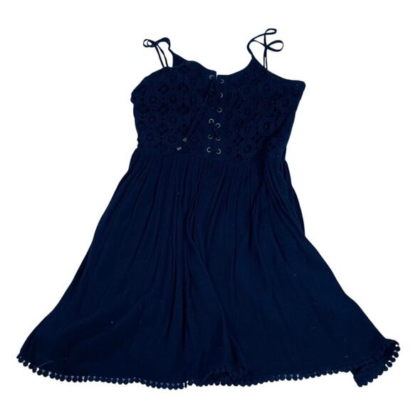 FOREVER 21 Lace Overlay Small Lace Up Side Zip Tank Dress Black Flowy - Picture 1 of 4